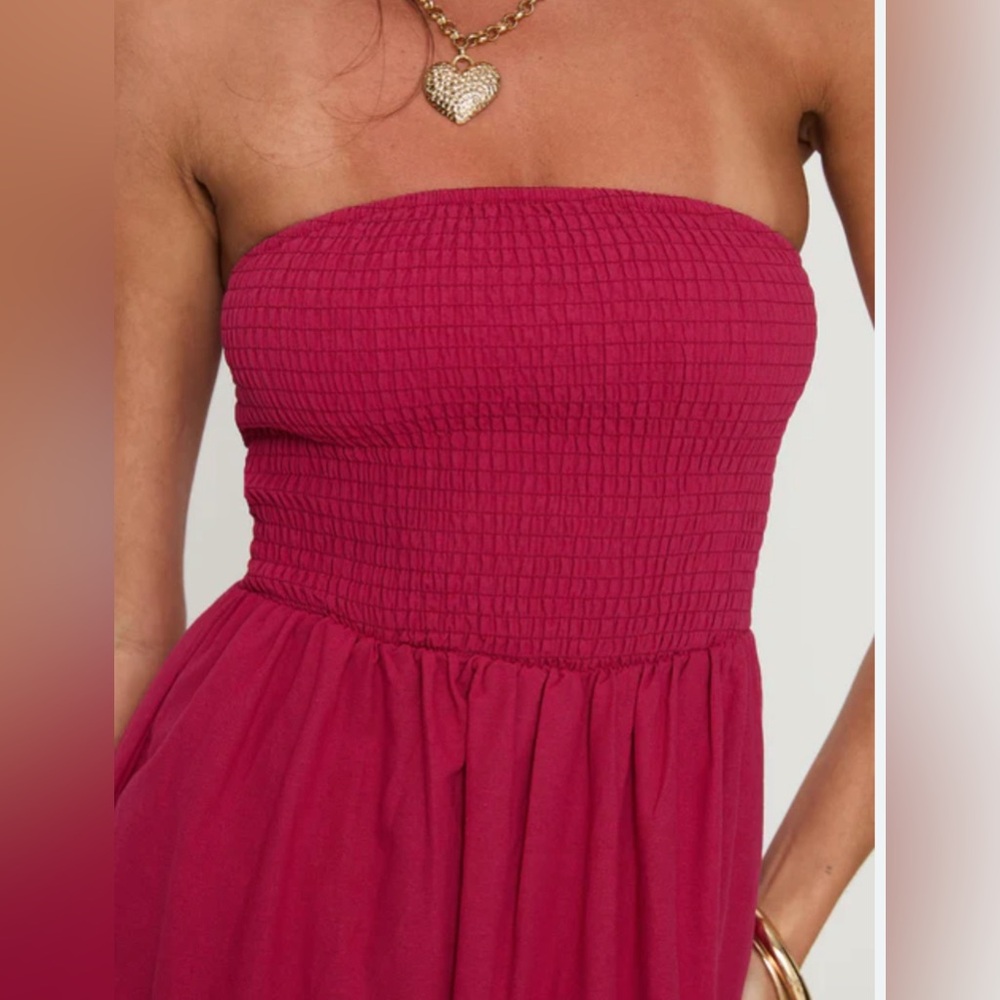 Princess Polly Strapless Smocked Maxi Dress in Magenta